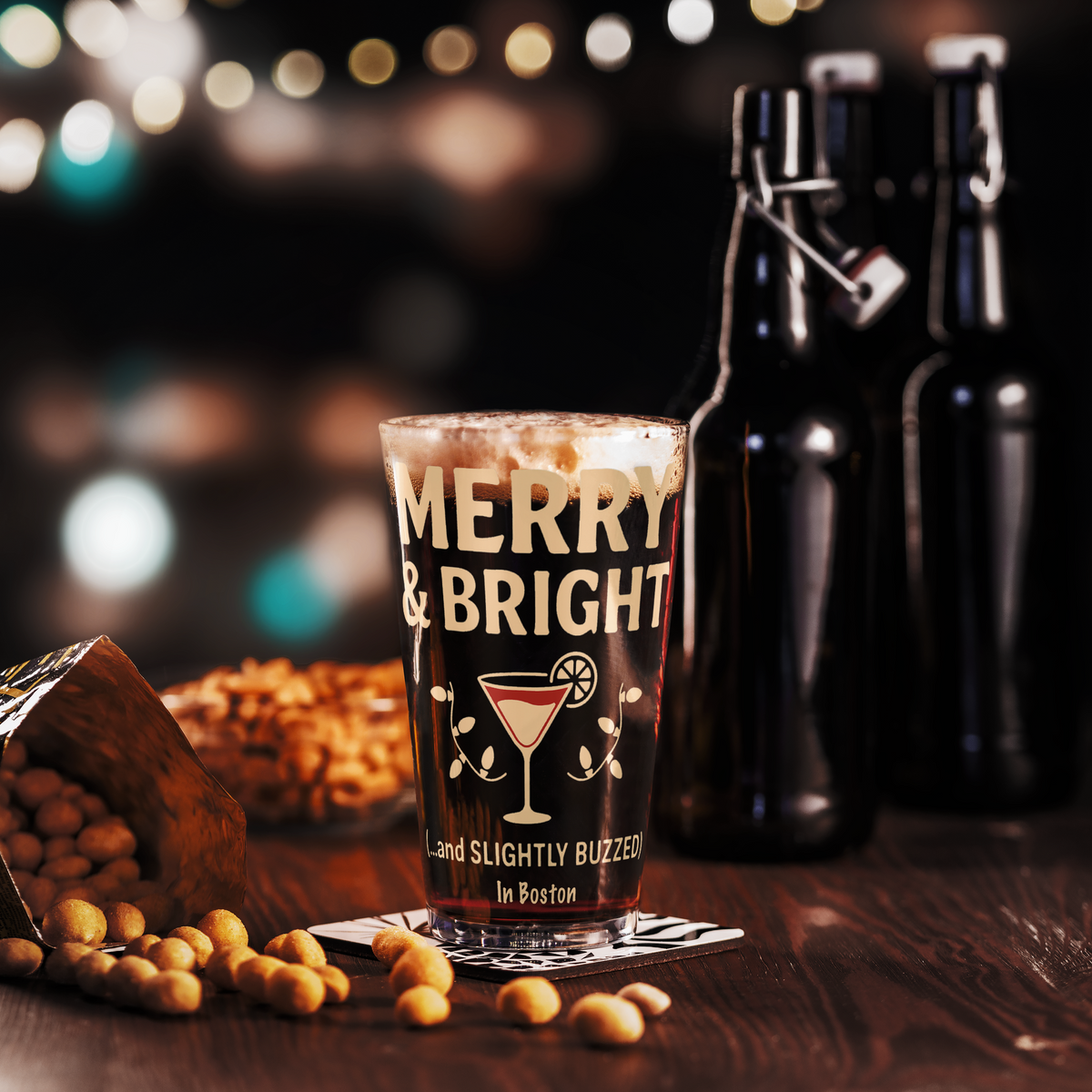 Merry & Bright Christmas Pint Glass